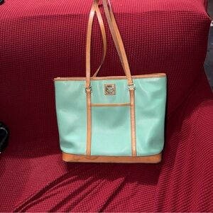 VTG Dooney & Bourke Bone Pebbled Leather Turquoise Cynthia Tote Shoulder Bag